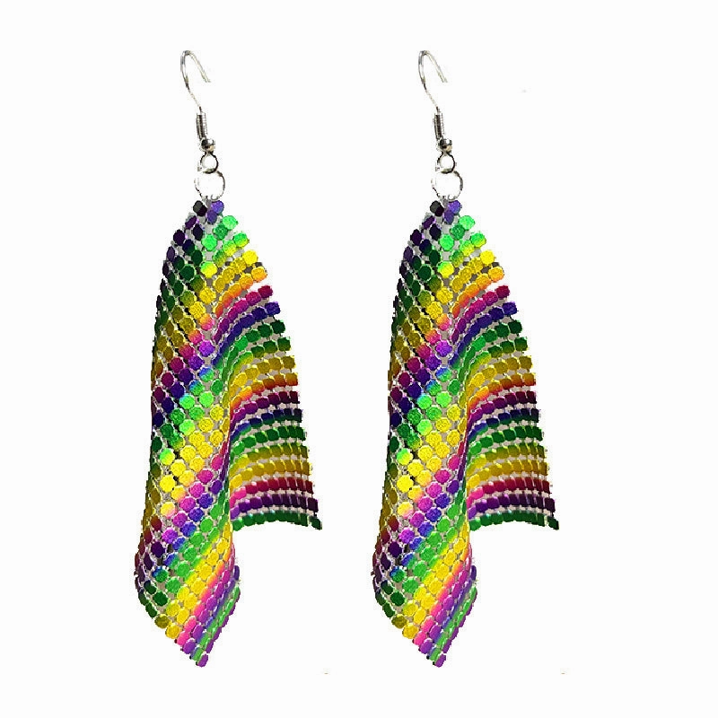 Wholesale Eye-catching and Exaggerated Shiny Gretel Feather Metal Mesh Earrings