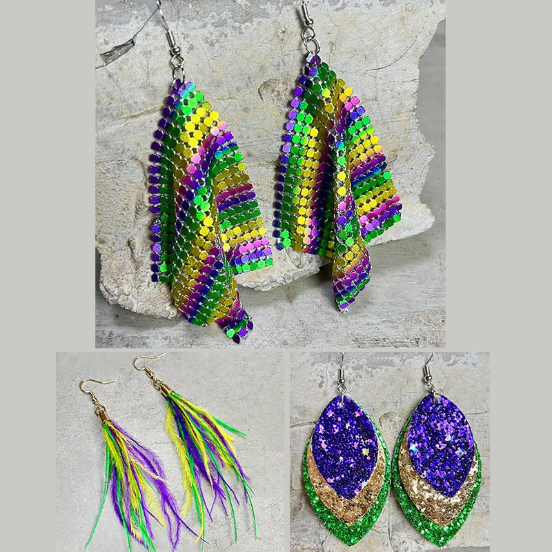 Wholesale Eye-catching and Exaggerated Shiny Gretel Feather Metal Mesh Earrings