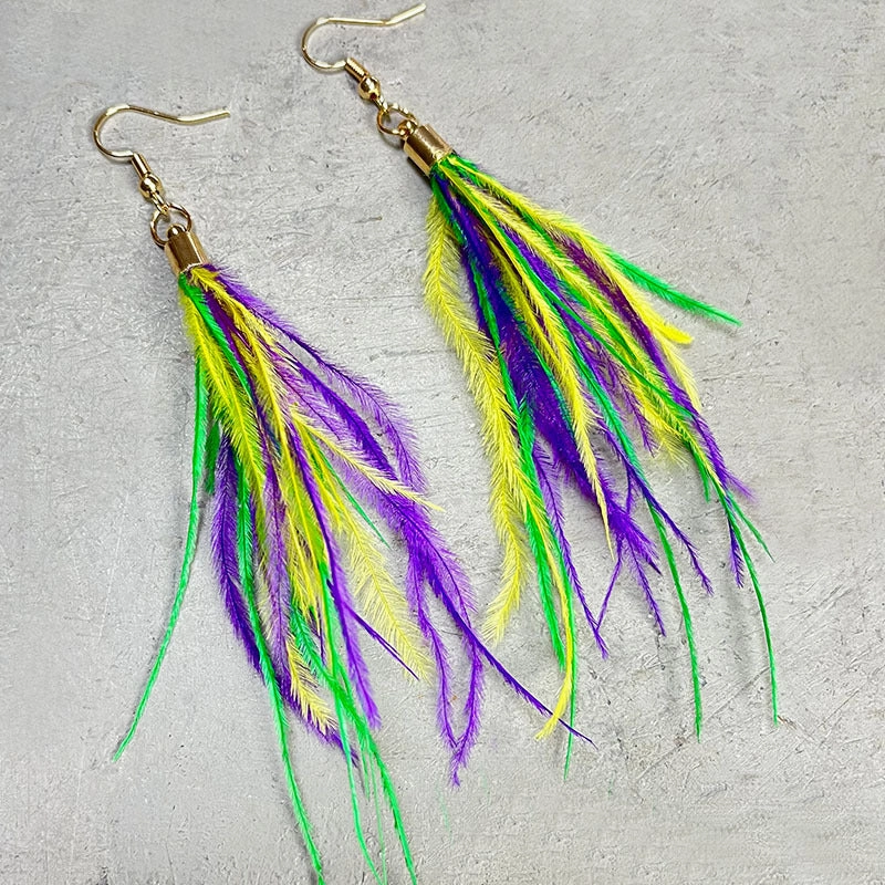 Wholesale Eye-catching and Exaggerated Shiny Gretel Feather Metal Mesh Earrings
