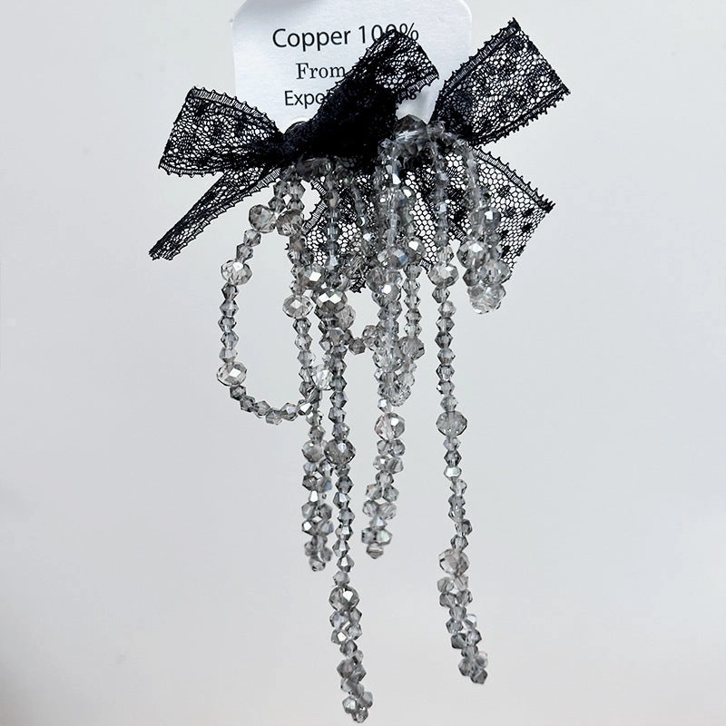 Wholesale Fabric flower super fairy handmade beaded fairy small fresh flower silver needle earrings