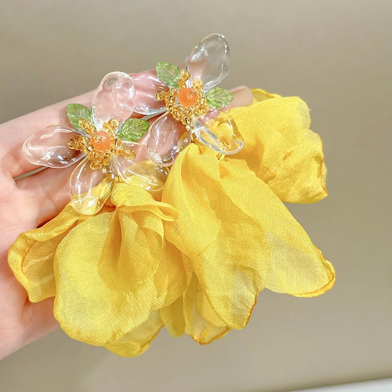 Wholesale Fabric flower super fairy handmade beaded fairy small fresh flower silver needle earrings