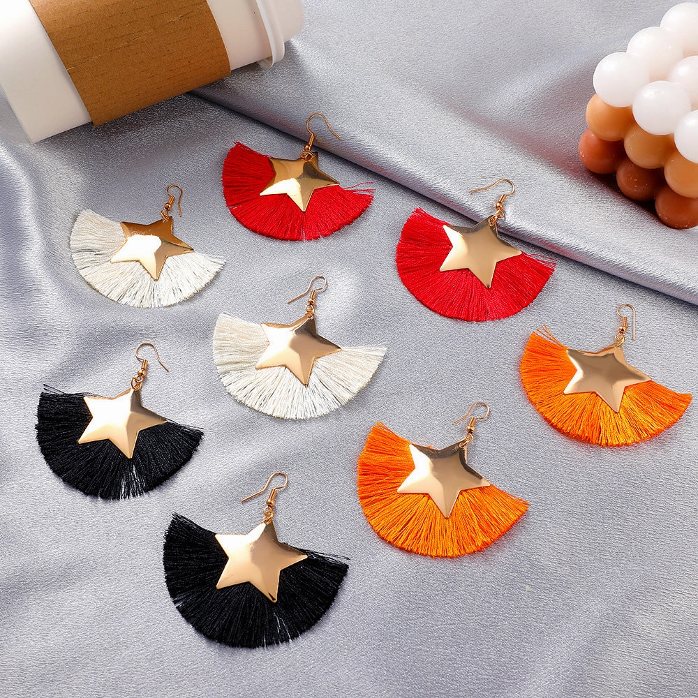 Wholesale Fan Tassel Star Geometric Vintage Earrings