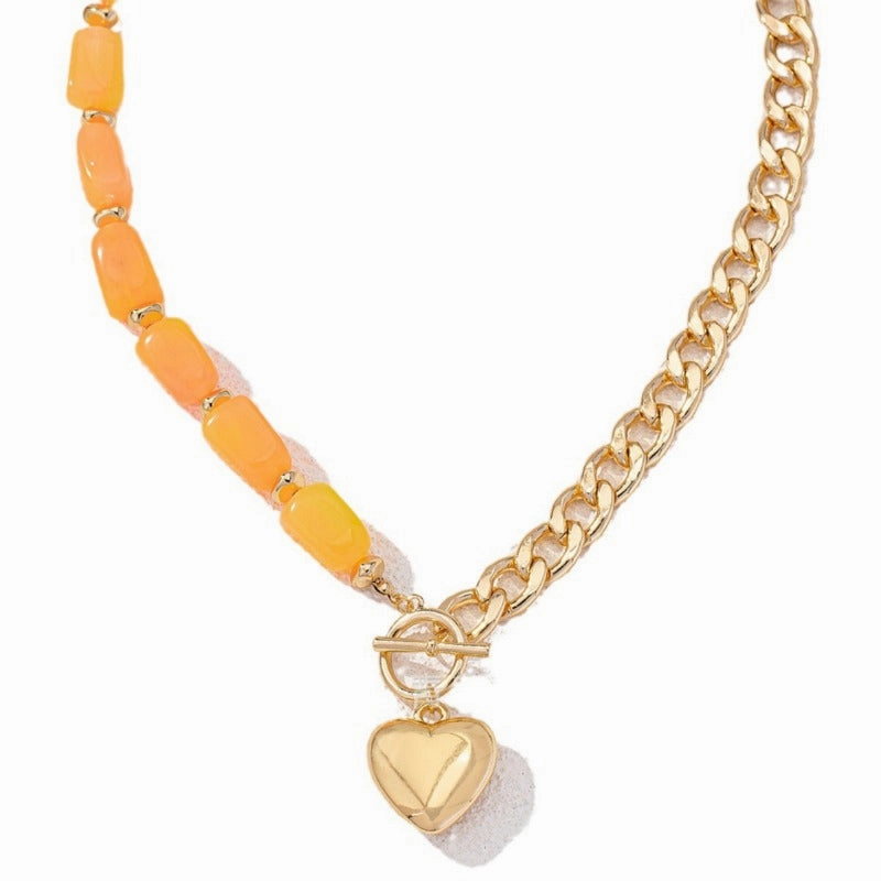 Wholesale Fashion Acrylic Colored Stone Heart-shaped Niche Design Metal Necklaces