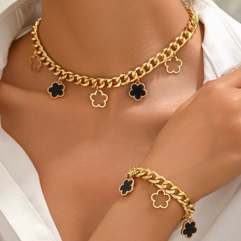 Wholesale Fashion Bracelet Necklace Set Personalized Plum Blossom Inlaid Acrylic Design Clavicle Chain