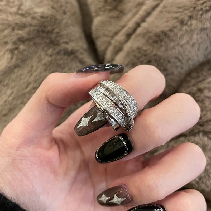 Wholesale Fashion  copper inlaid zircon multi-layer winding ring female niche light luxury adjustable