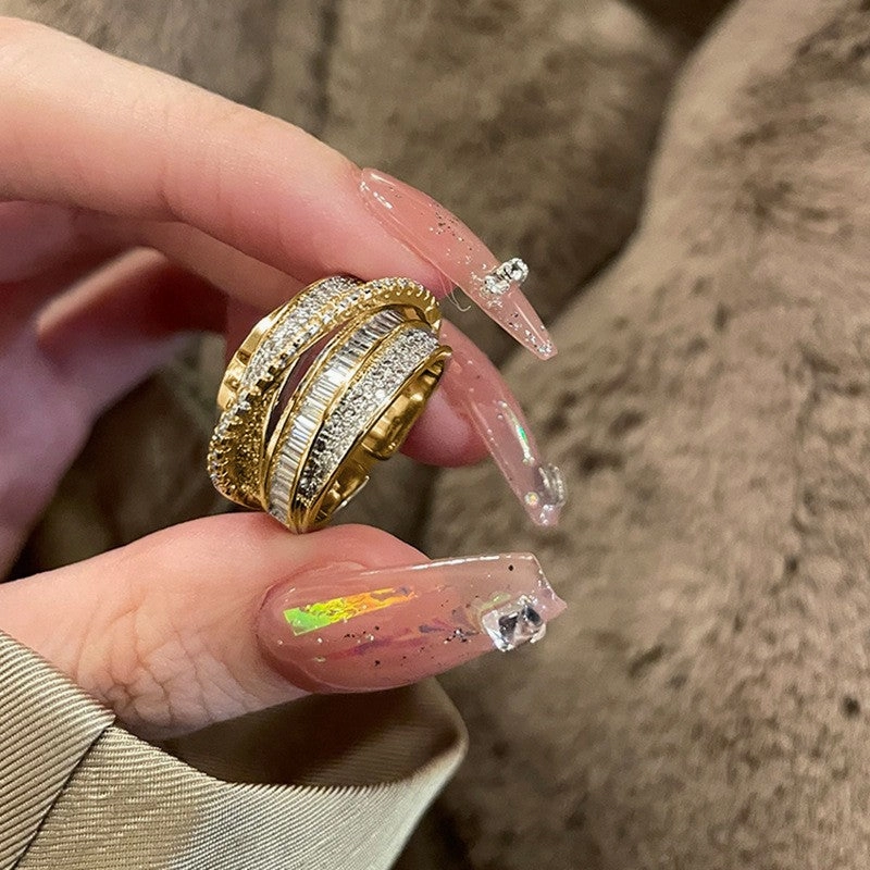 Wholesale Fashion  copper inlaid zircon multi-layer winding ring female niche light luxury adjustable