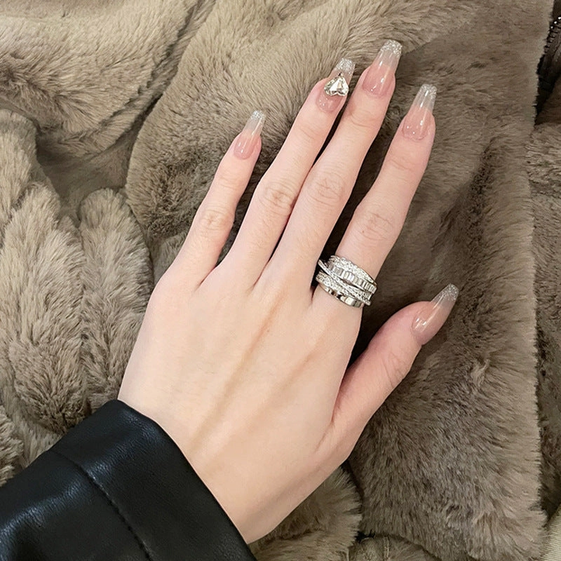 Wholesale Fashion  copper inlaid zircon multi-layer winding ring female niche light luxury adjustable