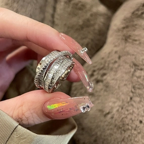 Wholesale Fashion  copper inlaid zircon multi-layer winding ring female niche light luxury adjustable