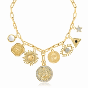 Wholesale Fashion Design Multi-element Demon Eye Moon Diamond Pendant Necklace