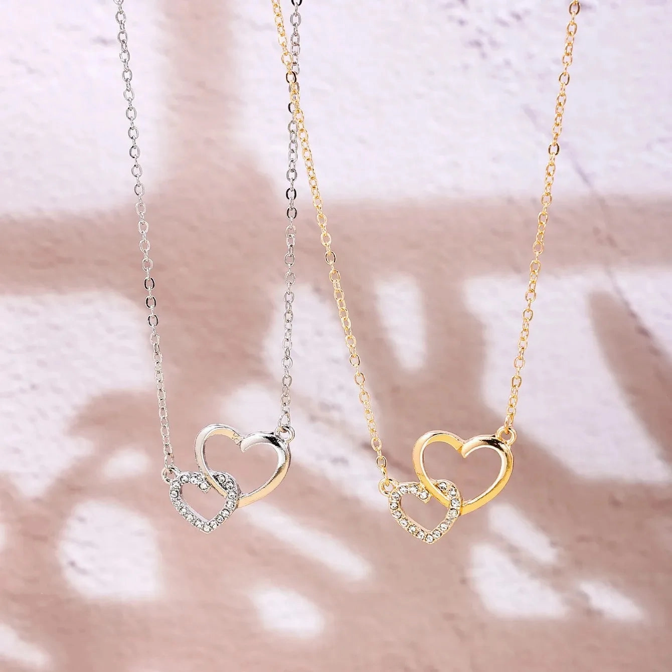 Wholesale Fashion Double-ring Love Simple Ladies Pendant Necklace