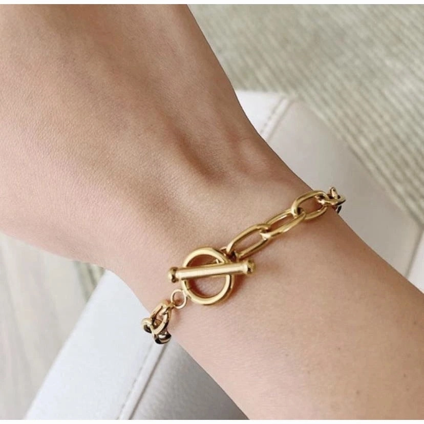 Wholesale fashion gold-plated stainless steel oval chain bracelet