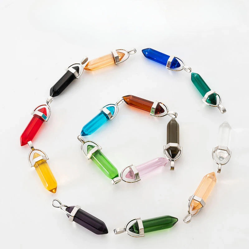 Wholesale Fashion Hexagonal Column Diamond Bullet Pendant Accessories Glass Pendant Glass Necklace Jewelry