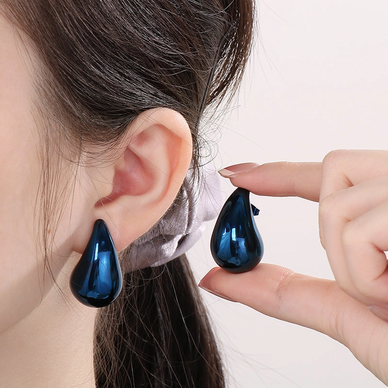 Wholesale Fashion High-end Design Chubby Water Drop Earrings Stainless Steel Hollow Necklace Temperament All-match Set