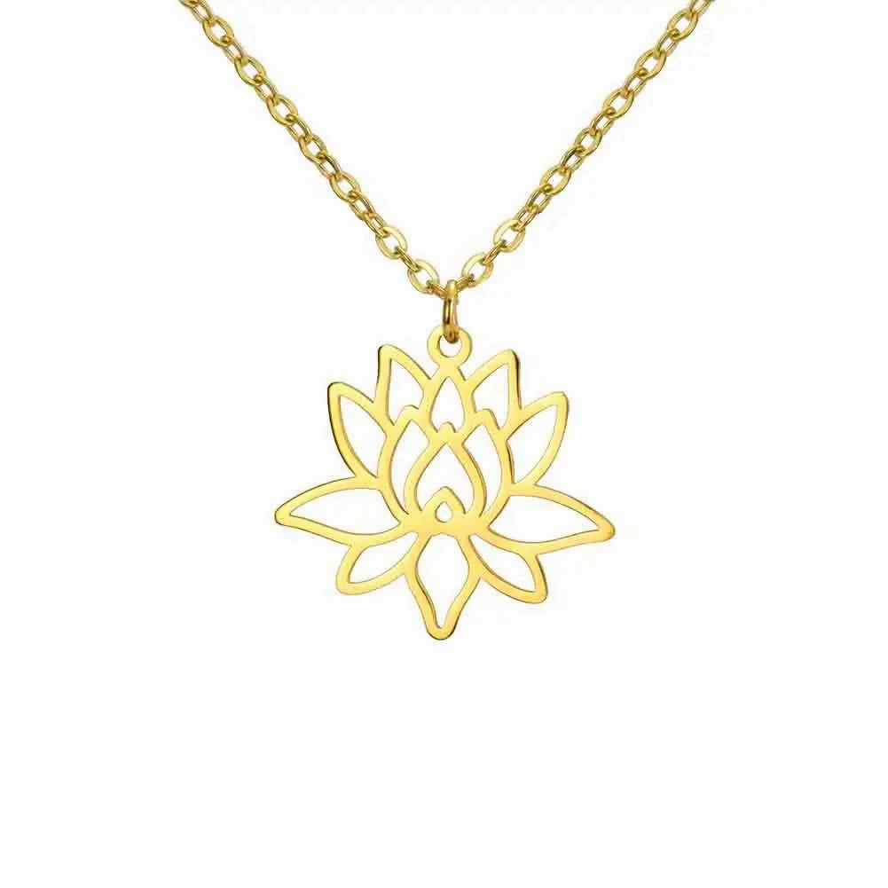 Wholesale Fashion Hollow Lotus Moon Stainless Steel Women's Necklace