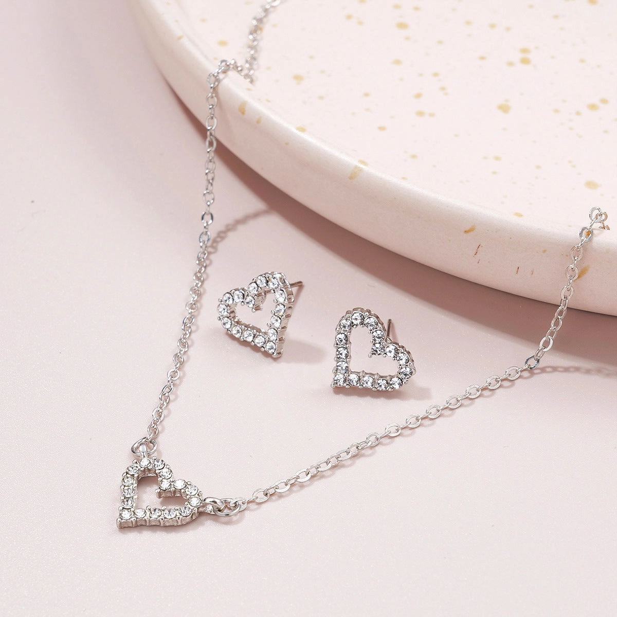 Wholesale Fashion Micro-diamond Hollow Heart Earrings Necklace