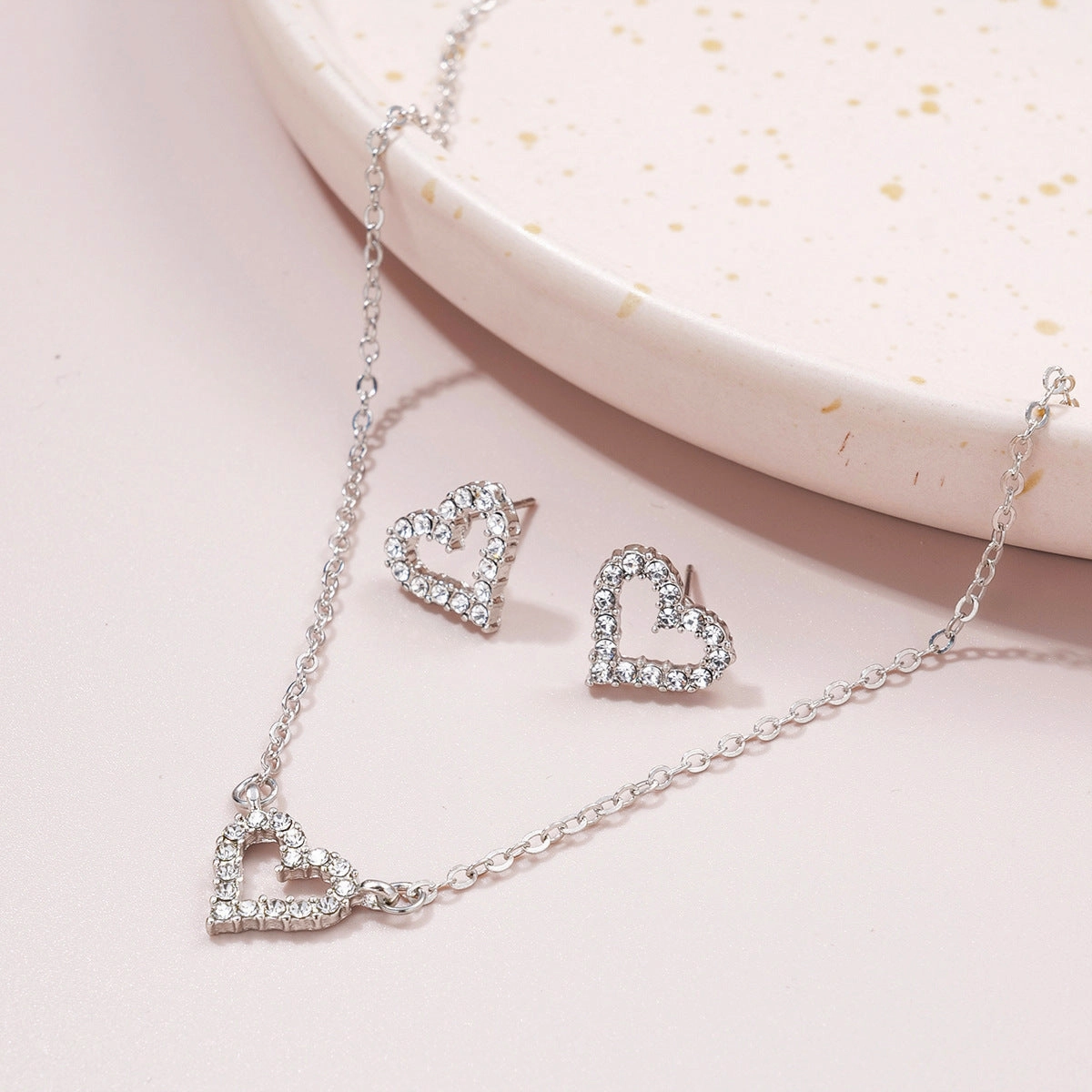 Wholesale Fashion Micro-diamond Hollow Heart Earrings Necklace