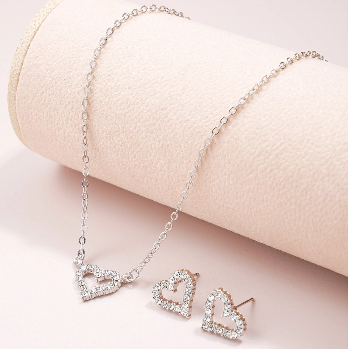 Wholesale Fashion Micro-diamond Hollow Heart Earrings Necklace