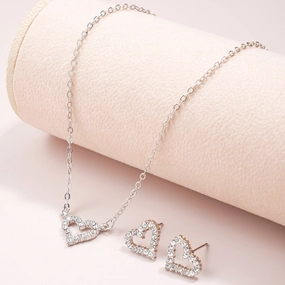 Wholesale Fashion Micro-diamond Hollow Heart Earrings Necklace