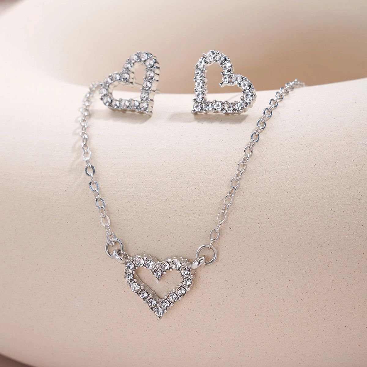Wholesale Fashion Micro-diamond Hollow Heart Earrings Necklace