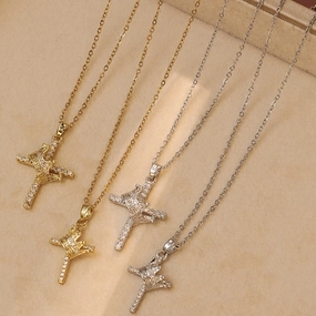 Wholesale  Fashion New Crown Cross Necklace Real Gold Electroplating Elegant Design Jewelry
