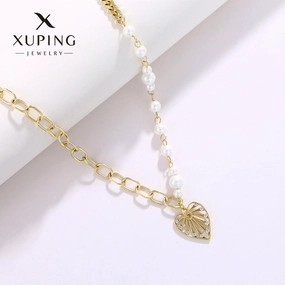 Wholesale Fashion Patchwork Imitation Pearl Autumn and Winter Niche Design, Love Pendant Temperament Collarbone Chain Necklaces