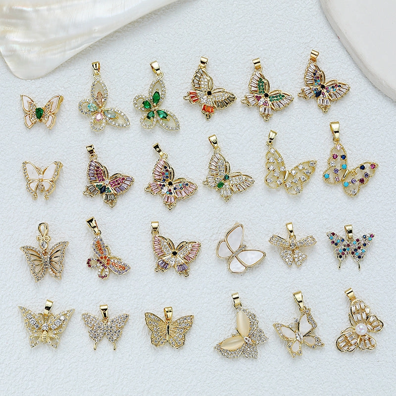 Wholesale Fashion Personality High-grade Copper Gold-plated Color Zirconium Butterfly Diy Necklace Pendant