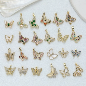 Wholesale Fashion Personality High-grade Copper Gold-plated Color Zirconium Butterfly Diy Necklace Pendant