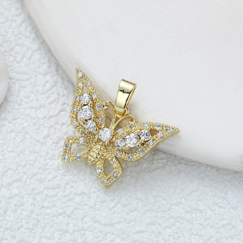 Wholesale Fashion Personality High-grade Copper Gold-plated Color Zirconium Butterfly Diy Necklace Pendant