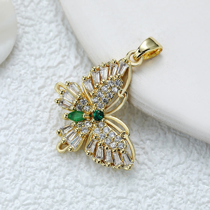 Wholesale Fashion Personality High-grade Copper Gold-plated Color Zirconium Butterfly Diy Necklace Pendant