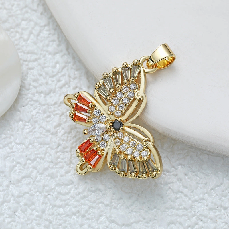 Wholesale Fashion Personality High-grade Copper Gold-plated Color Zirconium Butterfly Diy Necklace Pendant