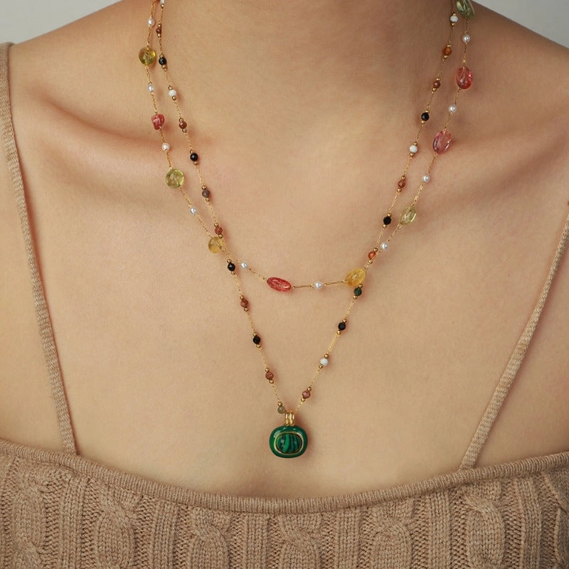 Wholesale Fashion Personality Titanium Steel Gold-plated Natural Stone Hand-beaded Simple Necklaces
