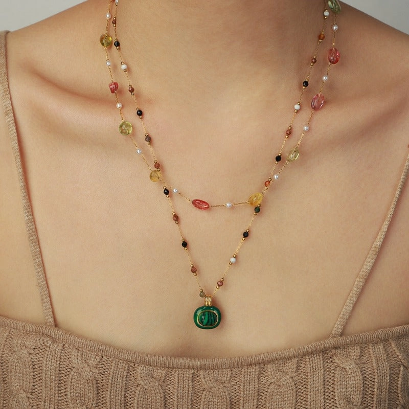 Wholesale Fashion Personality Titanium Steel Gold-plated Natural Stone Hand-beaded Simple Necklaces