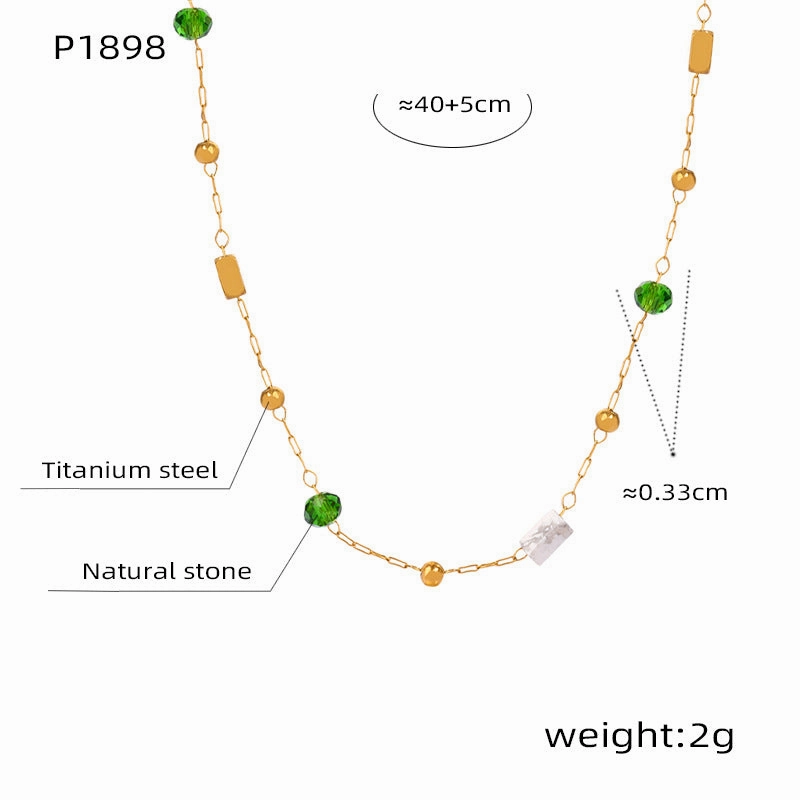 Wholesale Fashion Personality Titanium Steel Gold-plated Natural Stone Hand-beaded Simple Necklaces