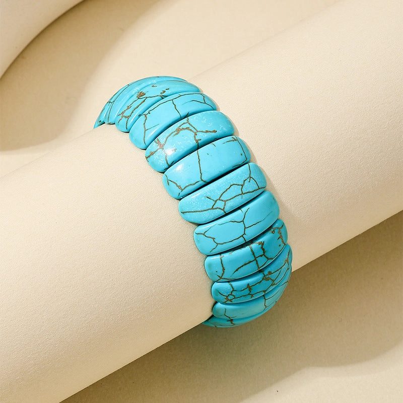 Wholesale Fashion Retro Bohemian Style Wide Textured Turquoise Bracelet