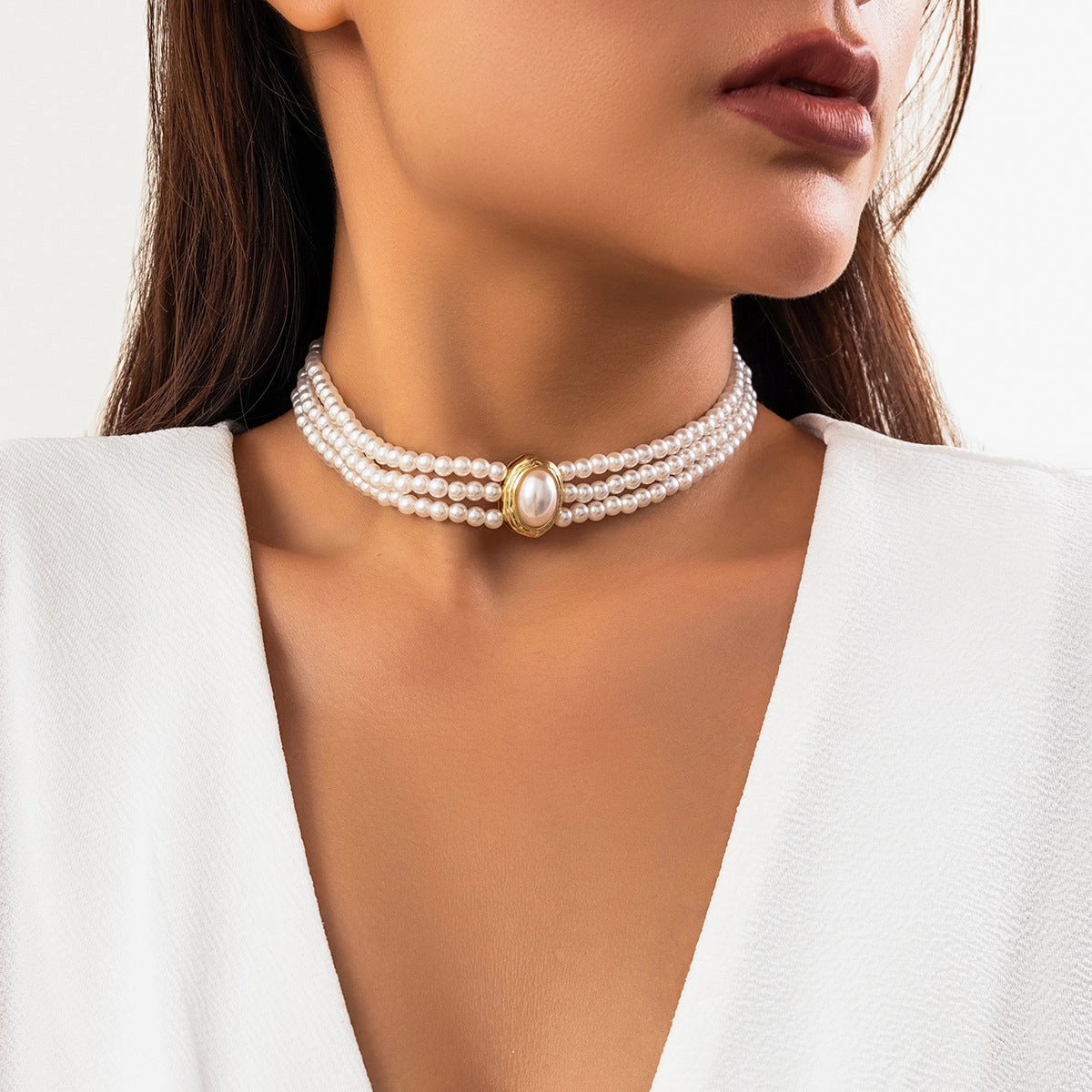 Wholesale Fashion Retro Geometric Beads Simple Turquoise Multi-layer Design Long Chain Alloy Clavicle Chain