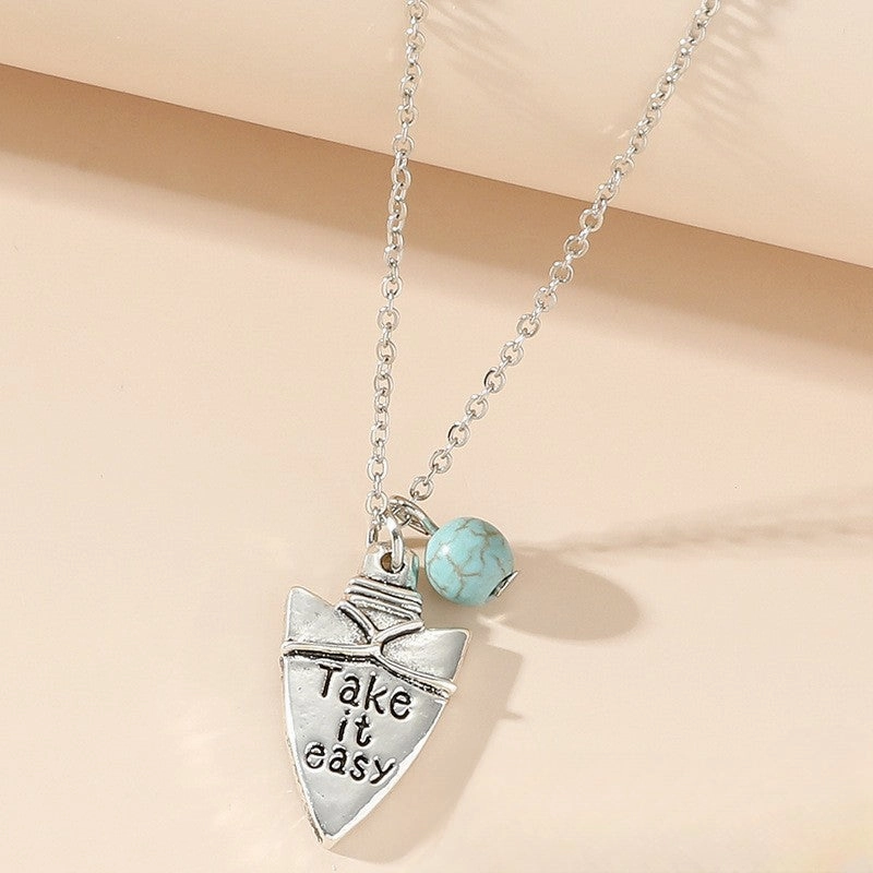 Wholesale Fashion Retro Geometric Letter Pattern Square Turquoise Necklace