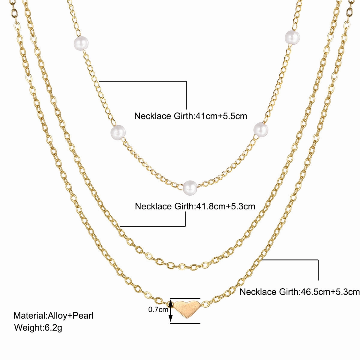 Wholesale Fashion Retro Heart Pearl Gold Multi-layer Stacking Clavicle Necklace