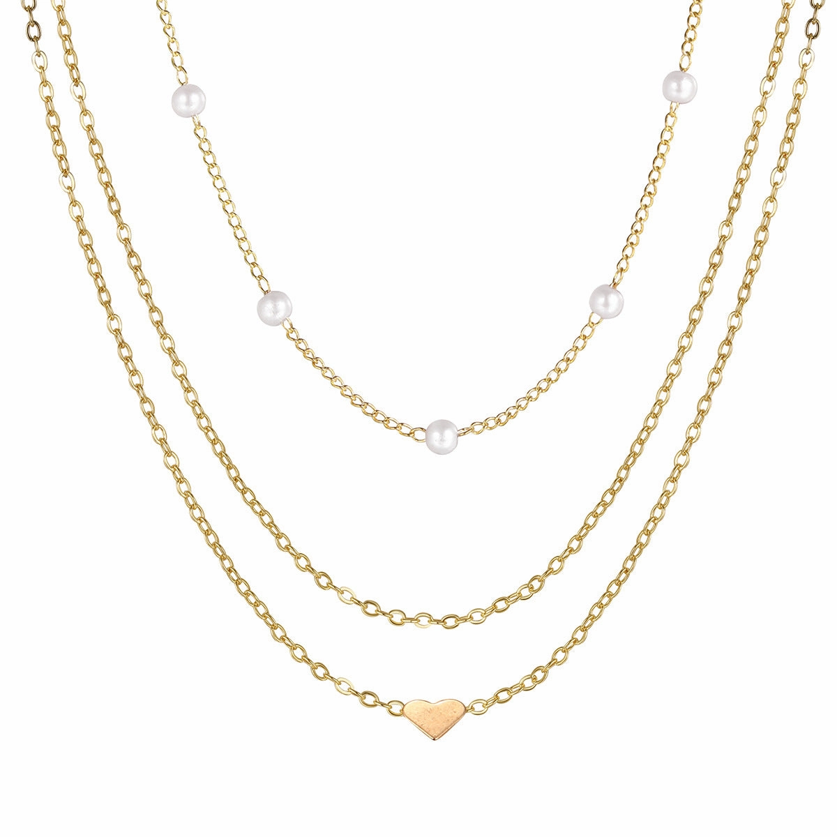 Wholesale Fashion Retro Heart Pearl Gold Multi-layer Stacking Clavicle Necklace