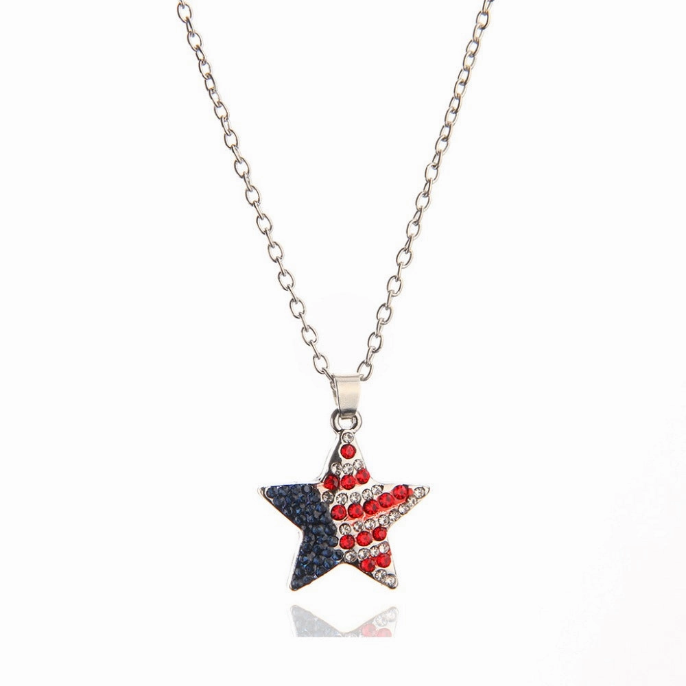 Wholesale Fashion Round Pentagram Star Rectangular American Flag Necklace