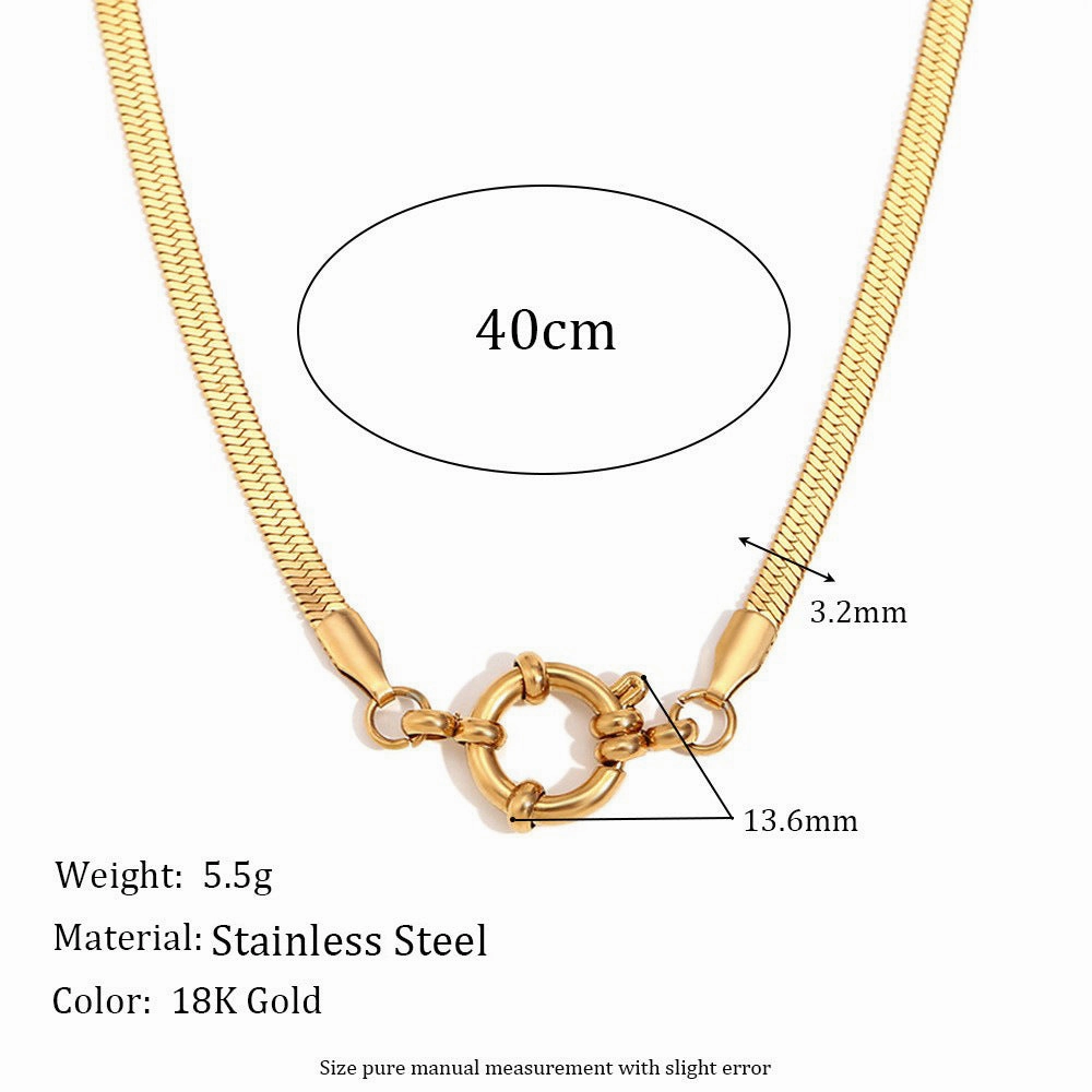Wholesale Fashion Simple 18K Gold Plated O-shaped NK Chain Spring Buckle Pendant Necklace