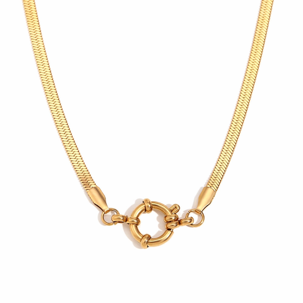Wholesale Fashion Simple 18K Gold Plated O-shaped NK Chain Spring Buckle Pendant Necklace