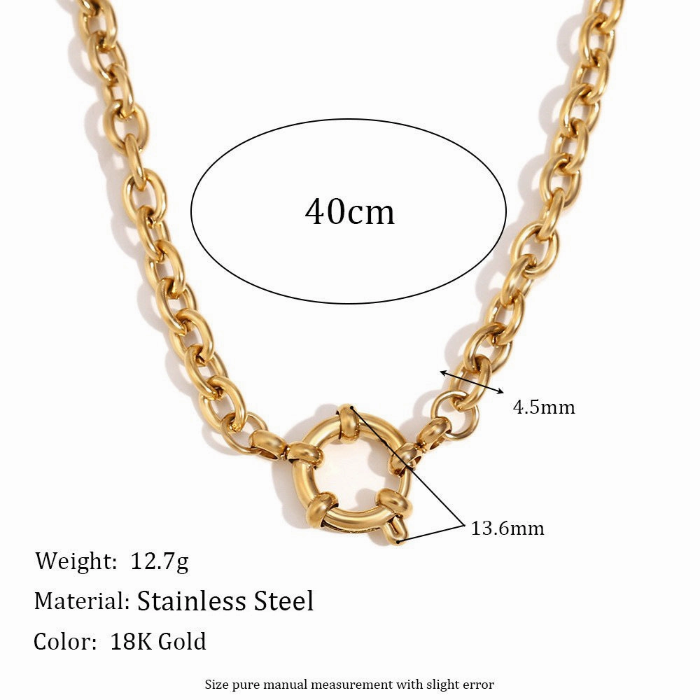 Wholesale Fashion Simple 18K Gold Plated O-shaped NK Chain Spring Buckle Pendant Necklace