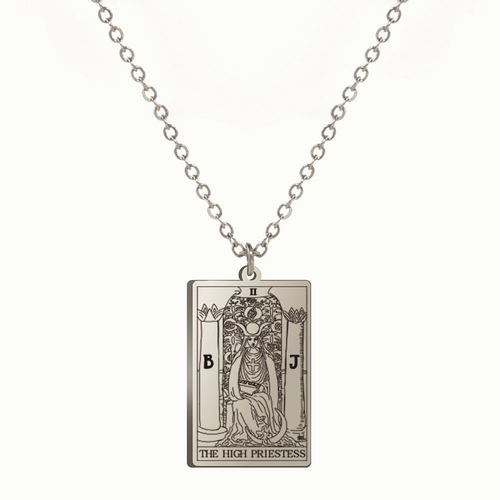 Wholesale Fashion Simple Titanium Cutting Square Plaque Hip Hop Jewelry Tarot Stainless Steel Necklaces