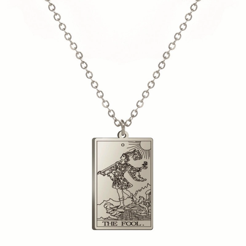 Wholesale Fashion Simple Titanium Cutting Square Plaque Hip Hop Jewelry Tarot Stainless Steel Necklaces