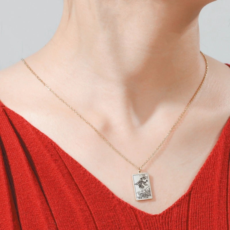 Wholesale Fashion Simple Titanium Cutting Square Plaque Hip Hop Jewelry Tarot Stainless Steel Necklaces
