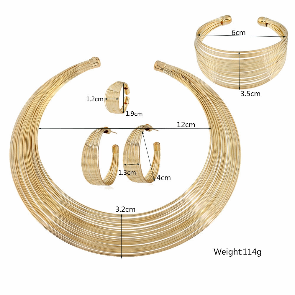 Wholesale fashion striped metal collar necklace four-piece bracelet ring earring collar