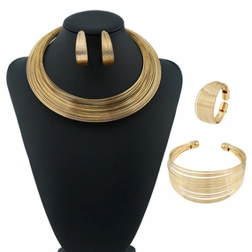 Wholesale fashion striped metal collar necklace four-piece bracelet ring earring collar