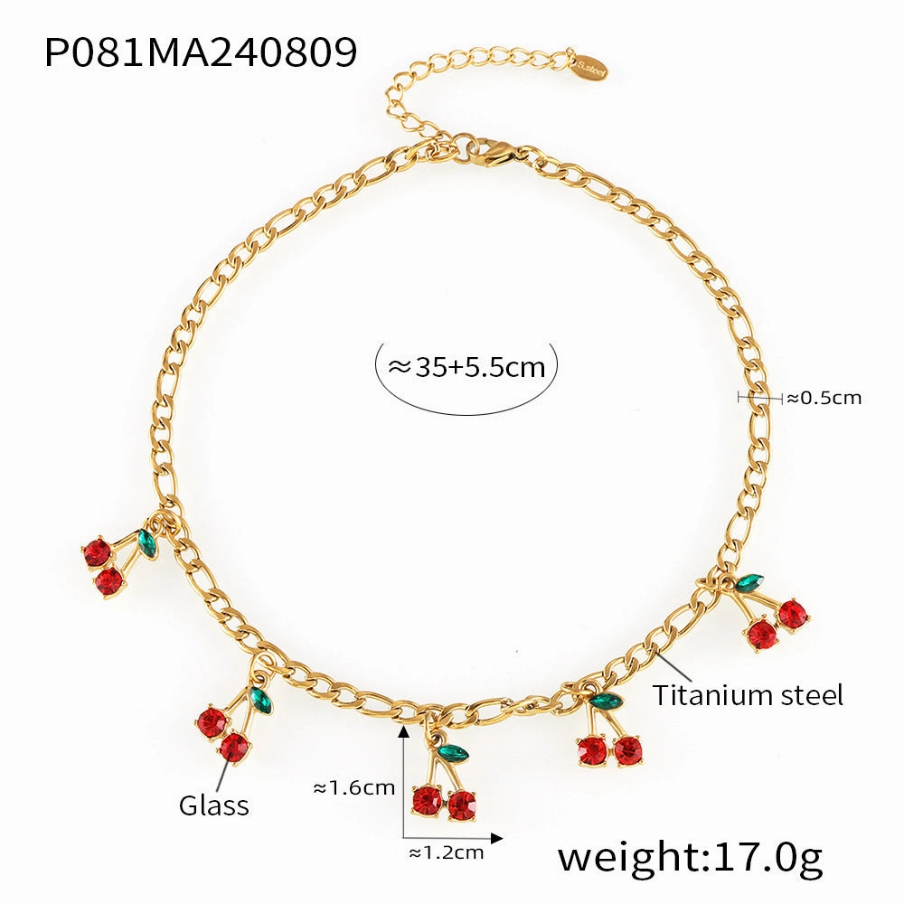 Wholesale Fashion Temperament Glass Stone Red Cherry Popular Simple Necklace Bracelet Set