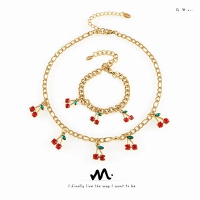 Wholesale Fashion Temperament Glass Stone Red Cherry Popular Simple Necklace Bracelet Set