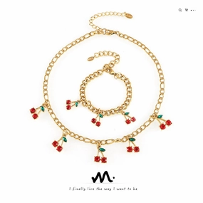 Wholesale Fashion Temperament Glass Stone Red Cherry Popular Simple Necklace Bracelet Set